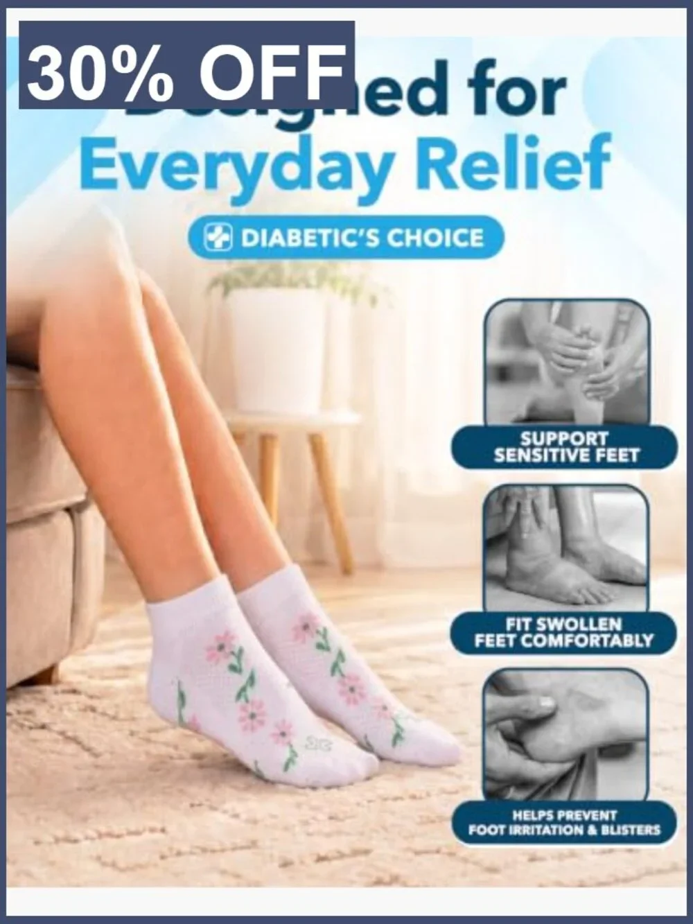 6 Pairs Bamboo Diabetic Socks for Men/Women, Moisture Wicking